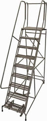 Cotterman - 120" 9 Step Rolling Warehouse Ladder - Rolling Safety Ladder, 450 Lb Capacity, 90" Platform Height, 32" Base Width x 77" Base Depth, Expanded Metal Tread - Industrial Tool & Supply