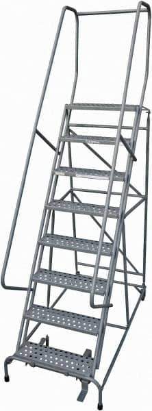 Cotterman - 110" 8 Step Rolling Warehouse Ladder - Rolling Safety Ladder, 450 Lb Capacity, 80" Platform Height, 32" Base Width x 71" Base Depth, Perforated Tread - Industrial Tool & Supply