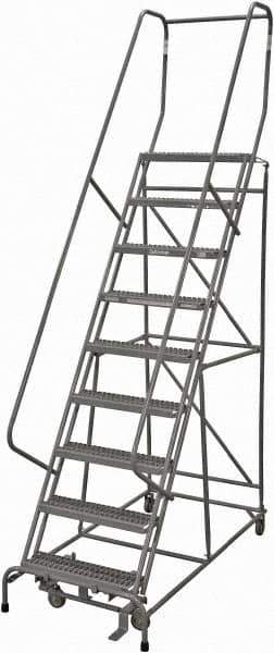 Cotterman - 120" 9 Step Rolling Warehouse Ladder - Rolling Safety Ladder, 450 Lb Capacity, 90" Platform Height, 24" Base Width x 77" Base Depth, Serrated Steel - Industrial Tool & Supply