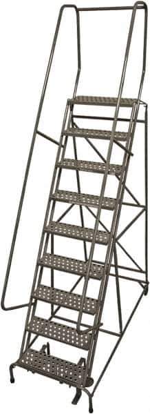 Cotterman - 120" 9 Step Rolling Warehouse Ladder - Rolling Safety Ladder, 450 Lb Capacity, 90" Platform Height, 32" Base Width x 77" Base Depth, Perforated Tread - Industrial Tool & Supply