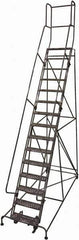 Cotterman - 192" 15 Step Rolling Warehouse Ladder - Rolling Safety Ladder, 450 Lb Capacity, 150" Platform Height, 42" Base Width x 108" Base Depth, Serrated Steel - Industrial Tool & Supply