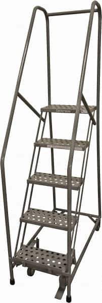 Cotterman - 80" 5 Step Rolling Warehouse Ladder - Rolling Safety Ladder, 450 Lb Capacity, 50" Platform Height, 30" Base Width x 50" Base Depth, Perforated Tread - Industrial Tool & Supply