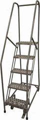 Cotterman - 80" 5 Step Rolling Warehouse Ladder - Rolling Safety Ladder, 450 Lb Capacity, 50" Platform Height, 30" Base Width x 50" Base Depth, Perforated Tread - Industrial Tool & Supply