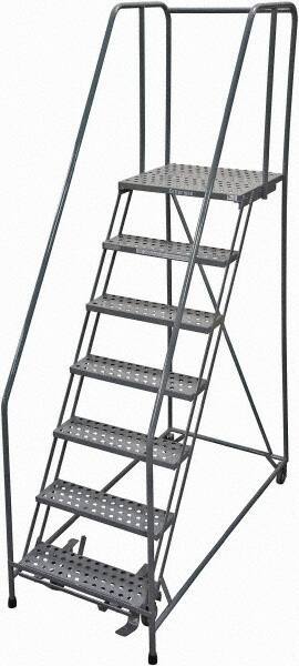 Cotterman - 100" 7 Step Rolling Warehouse Ladder - Rolling Safety Ladder, 450 Lb Capacity, 70" Platform Height, 30" Base Width x 63" Base Depth, Perforated Tread - Industrial Tool & Supply