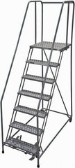 Cotterman - 100" 7 Step Rolling Warehouse Ladder - Rolling Safety Ladder, 450 Lb Capacity, 70" Platform Height, 30" Base Width x 63" Base Depth, Perforated Tread - Industrial Tool & Supply