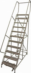 Cotterman - 140" 11 Step Rolling Warehouse Ladder - Rolling Safety Ladder, 450 Lb Capacity, 110" Platform Height, 32" Base Width x 78" Base Depth, Serrated Steel - Industrial Tool & Supply