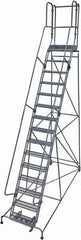 Cotterman - 192" 15 Step Rolling Warehouse Ladder - Rolling Safety Ladder, 450 Lb Capacity, 150" Platform Height, 42" Base Width x 118" Base Depth, Expanded Metal Tread - Industrial Tool & Supply