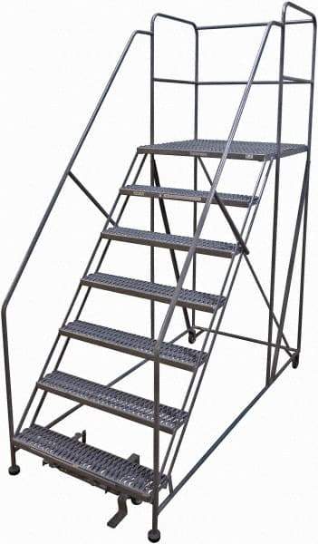 Cotterman - 106" 7 Step Rolling Work Platform - Rolling Work Platform, 800 Lb Capacity, 70" Platform Height, 40" Base Width x 99" Base Depth, Serrated Steel - Industrial Tool & Supply