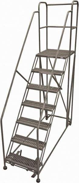 Cotterman - 106" 7 Step Rolling Work Platform - Rolling Work Platform, 800 Lb Capacity, 70" Platform Height, 40" Base Width x 87" Base Depth, Serrated Steel - Industrial Tool & Supply