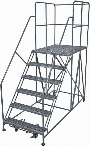 Cotterman - 96" 6 Step Rolling Work Platform - Rolling Work Platform, 800 Lb Capacity, 60" Platform Height, 40" Base Width x 90" Base Depth, Serrated Steel - Industrial Tool & Supply