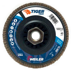 5″ Tiger Disc Abrasive Flap Disc, Angled, Trimmable Backing, 40Z, 5/8″-11 UNC Nut - Industrial Tool & Supply