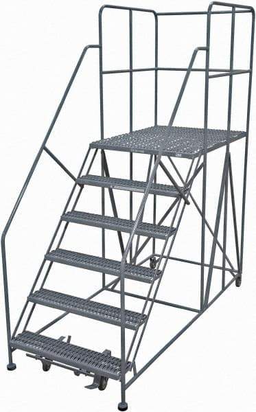 Cotterman - 96" 6 Step Rolling Work Platform - Rolling Work Platform, 800 Lb Capacity, 60" Platform Height, 28" Base Width x 78" Base Depth, Serrated Steel - Industrial Tool & Supply
