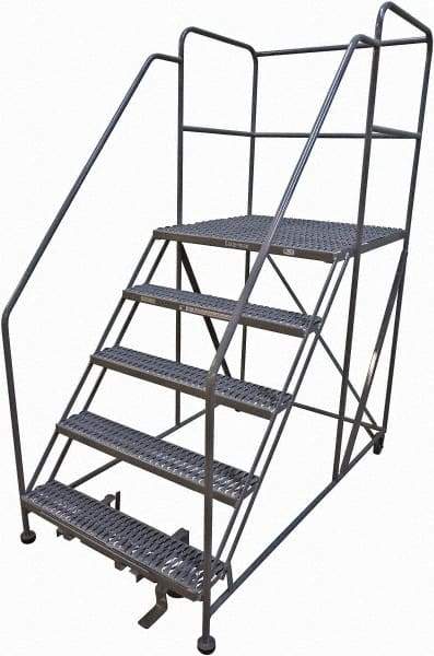 Cotterman - 86" 5 Step Rolling Work Platform - Rolling Work Platform, 800 Lb Capacity, 50" Platform Height, 40" Base Width x 82" Base Depth, Serrated Steel - Industrial Tool & Supply