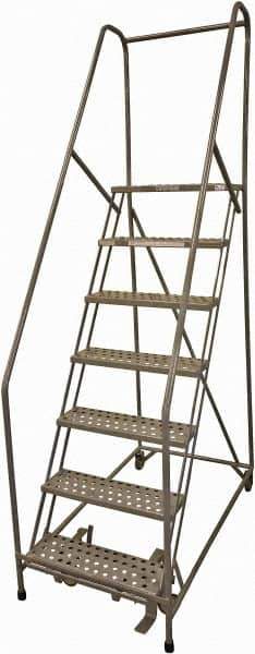 Cotterman - 100" 7 Step Rolling Warehouse Ladder - Rolling Safety Ladder, 450 Lb Capacity, 70" Platform Height, 30" Base Width x 53" Base Depth, Perforated Tread - Industrial Tool & Supply