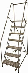 Cotterman - 100" 7 Step Rolling Warehouse Ladder - Rolling Safety Ladder, 450 Lb Capacity, 70" Platform Height, 30" Base Width x 53" Base Depth, Perforated Tread - Industrial Tool & Supply