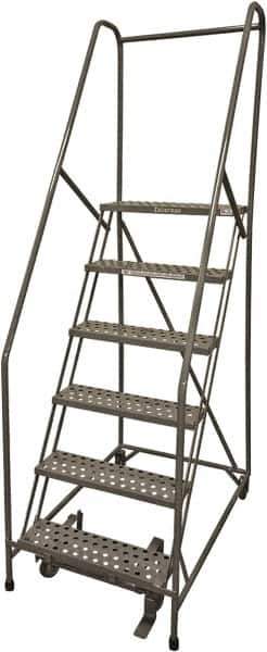 Cotterman - 90" 6 Step Rolling Warehouse Ladder - Rolling Safety Ladder, 450 Lb Capacity, 60" Platform Height, 30" Base Width x 46" Base Depth, Perforated Tread - Industrial Tool & Supply