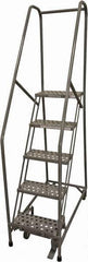 Cotterman - 80" 5 Step Rolling Warehouse Ladder - Rolling Safety Ladder, 450 Lb Capacity, 50" Platform Height, 30" Base Width x 40" Base Depth, Perforated Tread - Industrial Tool & Supply