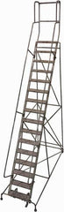 Cotterman - 202" 16 Step Rolling Warehouse Ladder - Rolling Safety Ladder, 450 Lb Capacity, 160" Platform Height, 42" Base Width x 124" Base Depth, Perforated Tread - Industrial Tool & Supply