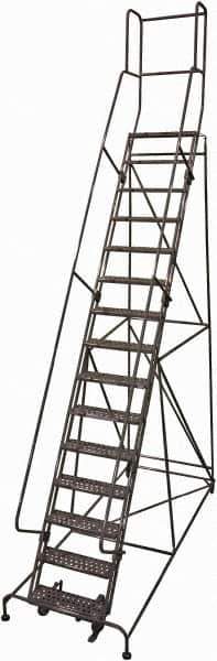Cotterman - 192" 15 Step Rolling Warehouse Ladder - Rolling Safety Ladder, 450 Lb Capacity, 150" Platform Height, 42" Base Width x 118" Base Depth, Perforated Tread - Industrial Tool & Supply