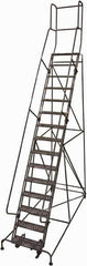 Cotterman - 192" 15 Step Rolling Warehouse Ladder - Rolling Safety Ladder, 450 Lb Capacity, 150" Platform Height, 42" Base Width x 118" Base Depth, Perforated Tread - Industrial Tool & Supply