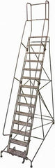 Cotterman - 182" 14 Step Rolling Warehouse Ladder - Rolling Safety Ladder, 450 Lb Capacity, 140" Platform Height, 42" Base Width x 111" Base Depth, Perforated Tread - Industrial Tool & Supply