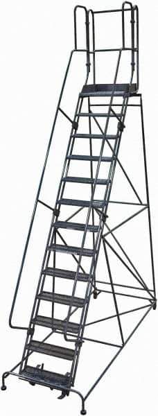 Cotterman - 172" 13 Step Rolling Warehouse Ladder - Rolling Safety Ladder, 450 Lb Capacity, 130" Platform Height, 42" Base Width x 105" Base Depth, Perforated Tread - Industrial Tool & Supply