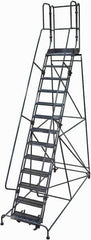 Cotterman - 172" 13 Step Rolling Warehouse Ladder - Rolling Safety Ladder, 450 Lb Capacity, 130" Platform Height, 42" Base Width x 105" Base Depth, Perforated Tread - Industrial Tool & Supply