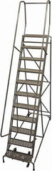 Cotterman - 140" 11 Step Rolling Warehouse Ladder - Rolling Safety Ladder, 450 Lb Capacity, 110" Platform Height, 32" Base Width x 88" Base Depth, Perforated Tread - Industrial Tool & Supply