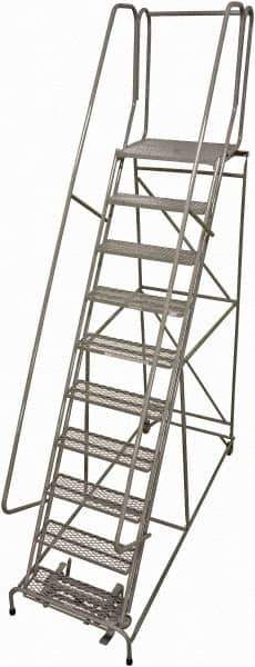 Cotterman - 130" 10 Step Rolling Warehouse Ladder - Rolling Safety Ladder, 450 Lb Capacity, 100" Platform Height, 32" Base Width x 82" Base Depth, Perforated Tread - Industrial Tool & Supply
