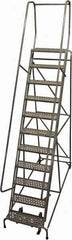 Cotterman - 140" 11 Step Rolling Warehouse Ladder - Rolling Safety Ladder, 450 Lb Capacity, 110" Platform Height, 32" Base Width x 78" Base Depth, Perforated Tread - Industrial Tool & Supply