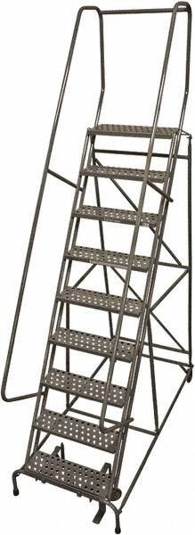 Cotterman - 120" 9 Step Rolling Warehouse Ladder - Rolling Safety Ladder, 450 Lb Capacity, 90" Platform Height, 32" Base Width x 65" Base Depth, Perforated Tread - Industrial Tool & Supply