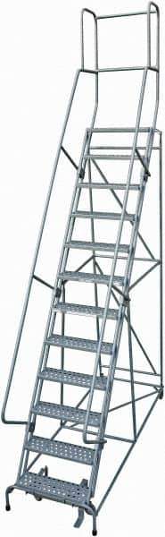 Cotterman - 162" 12 Step Rolling Warehouse Ladder - Rolling Safety Ladder, 450 Lb Capacity, 120" Platform Height, 32" Base Width x 88" Base Depth, Serrated Steel - Industrial Tool & Supply
