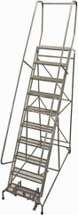 Cotterman - 130" 10 Step Rolling Warehouse Ladder - Rolling Safety Ladder, 450 Lb Capacity, 100" Platform Height, 32" Base Width x 72" Base Depth, Perforated Tread - Industrial Tool & Supply