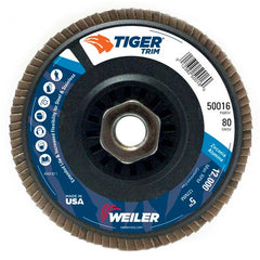 5″ Tiger Disc Abrasive Flap Disc, Angled, Trimmable Backing, 80Z, 5/8″-11 UNC Nut - Industrial Tool & Supply