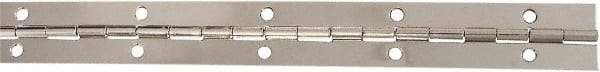 National Mfg. - 12" Long x 1-1/16" Wide, Steel Satin Nickel Coating Continuous Hinge - 0.042" Thick with Holes - Industrial Tool & Supply