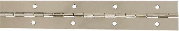 National Mfg. - 12" Long x 1-1/2" Wide, Steel Satin Nickel Coating Continuous Hinge - 0.042" Thick with Holes - Industrial Tool & Supply