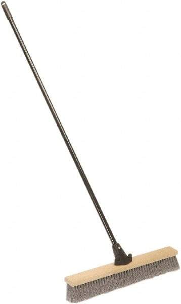 Ability One - 24" Medium Duty Polypropylene Push Broom - Wood Block, Bolt-On Handle Connection - Industrial Tool & Supply