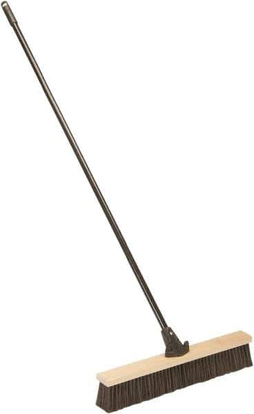 Ability One - 24" Medium Duty Polypropylene Push Broom - Wood Block, Bolt-On Handle Connection - Industrial Tool & Supply