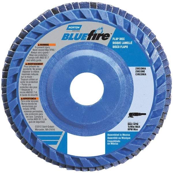 Norton - 40 Grit, 6" Disc Diam, 7/8" Center Hole, Type 27 Zirconia Alumina Flap Disc - 10,200 Max RPM, Cloth Backing, Arbor Attaching System, Coated - Industrial Tool & Supply