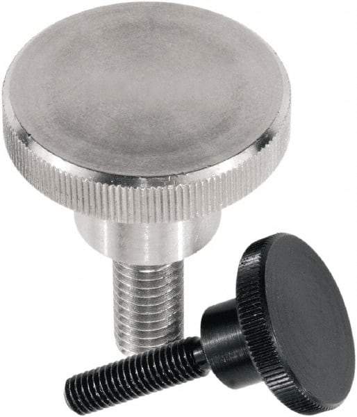 KIPP - M4 Knurled Shoulder Flat Tip Grade 1.4305 Stainless Steel Thumb Screw - 25.5mm OAL, 16mm Head Diam x 3.5mm Head Height, Uncoated - Industrial Tool & Supply