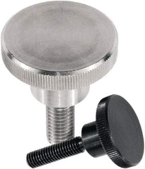 KIPP - M4 Knurled Shoulder Flat Tip Grade 1.4305 Stainless Steel Thumb Screw - 25.5mm OAL, 16mm Head Diam x 3.5mm Head Height, Uncoated - Industrial Tool & Supply