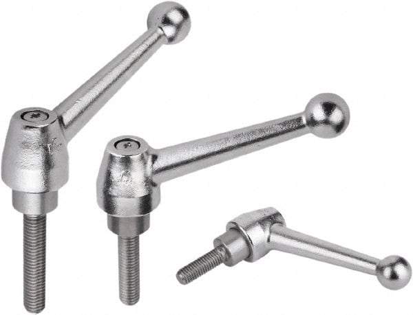 KIPP - M16, Steel Threaded Stud Adjustable Clamping Handle - 1.5748" Thread Length, Silver Handle with Threaded Stud - Industrial Tool & Supply
