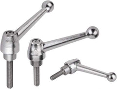 KIPP - M16, Steel Threaded Stud Adjustable Clamping Handle - 1.1811" Thread Length, Silver Handle with Threaded Stud - Industrial Tool & Supply