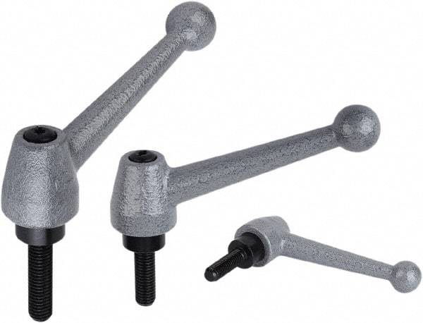 KIPP - 3/8-16, Stainless Steel Threaded Stud Adjustable Clamping Handle - 1.9685" Thread Length, Metallic Handle with Threaded Stud - Industrial Tool & Supply