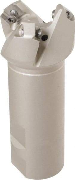 Iscar - 42° Lead Angle, 1.62" Max Cut Diam, 1-1/4" Min Cut Diam, 0.1" Max Depth of Cut, Indexable Chamfer and Angle End Mill - 3 Inserts, 4" Overall Length, Through Coolant, Weldon Flat - Industrial Tool & Supply