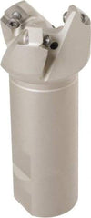 Iscar - 42° Lead Angle, 1.62" Max Cut Diam, 1-1/4" Min Cut Diam, 0.1" Max Depth of Cut, Indexable Chamfer and Angle End Mill - 3 Inserts, 4" Overall Length, Through Coolant, Weldon Flat - Industrial Tool & Supply