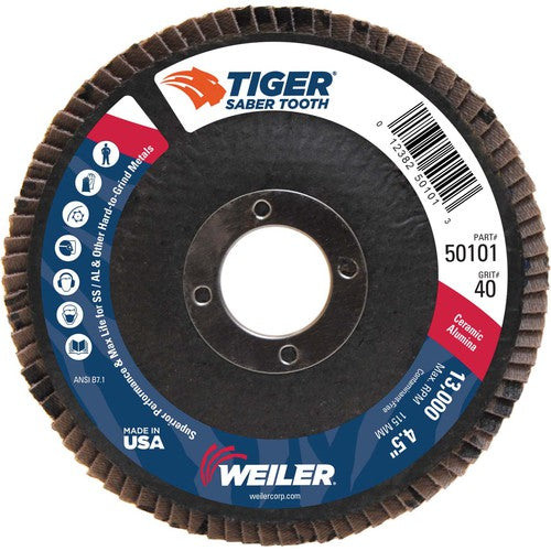 ‎4-1/2″ Saber Tooth Ceramic Abrasive Flap Disc, Angled, Phenolic Backing, 40C, 7/8″ Arbor Hole - Industrial Tool & Supply