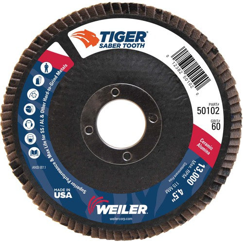 ‎4-1/2″ Saber Tooth Ceramic Abrasive Flap Disc, Angled, Phenolic Backing, 60C, 7/8″ Arbor Hole - Industrial Tool & Supply