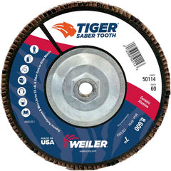 7″ Saber Tooth Ceramic Abrasive Flap Disc, Angled, Phenolic Backing, 60C, 5/8″-11 UNC Nut - Industrial Tool & Supply