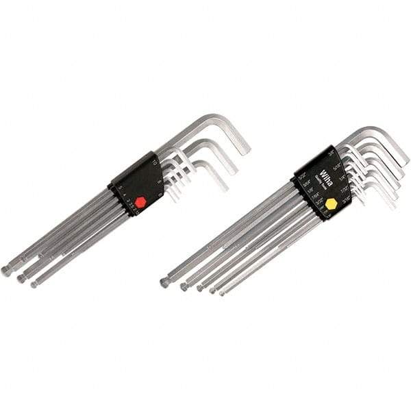 Wiha - 22 Piece, L-Key Long Arm Ball End Hex Key Set - 1.5 to 10mm Range, Chrome Vanadium Molybdenum - Industrial Tool & Supply